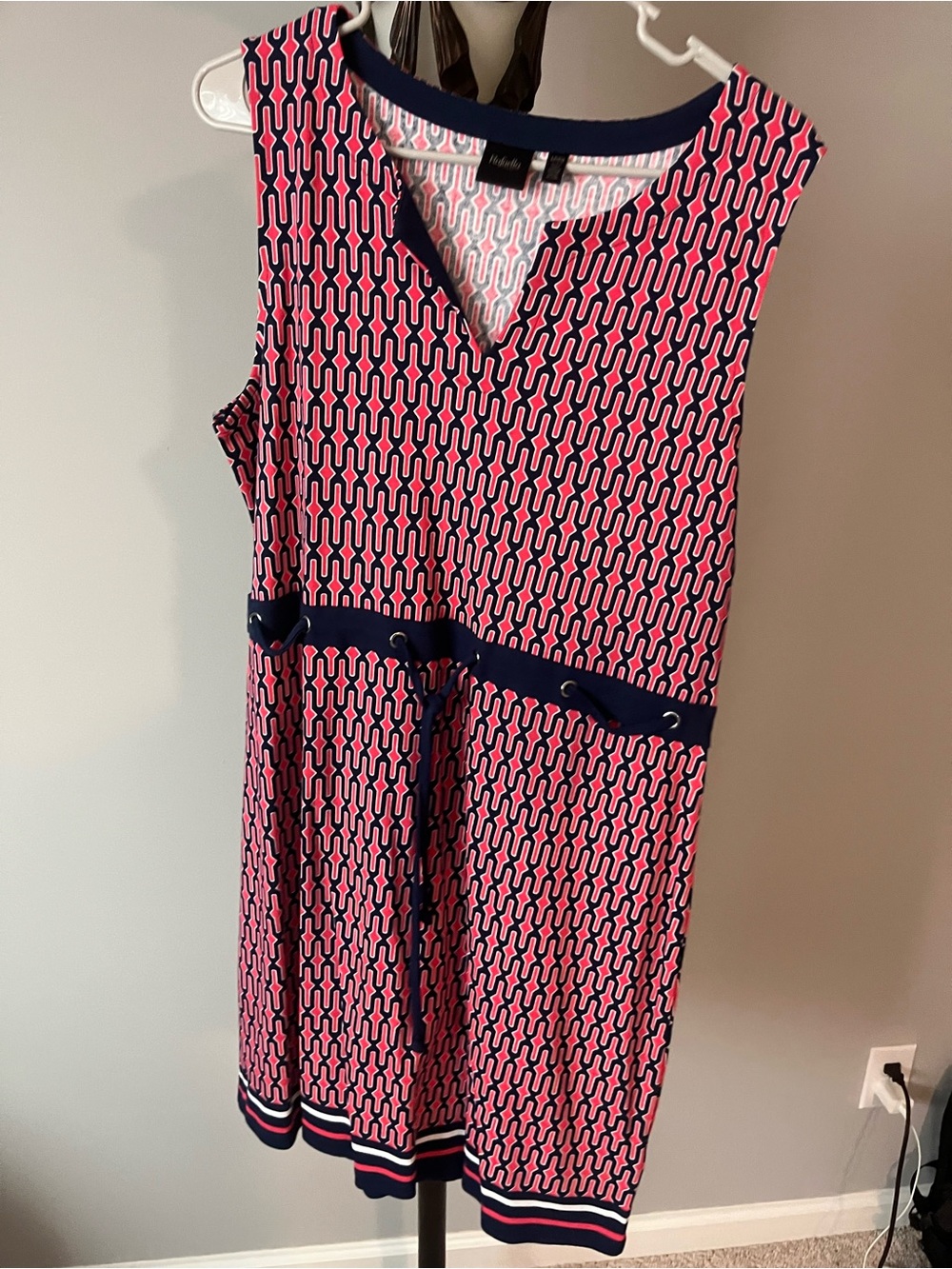 Rafaella Pink and Navy Geometric Sleeveless Dress